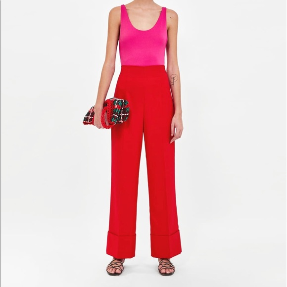 Zara Tops Nwt Zara Bodysuit Hot Pink Medium Low Back Snap Poshmark